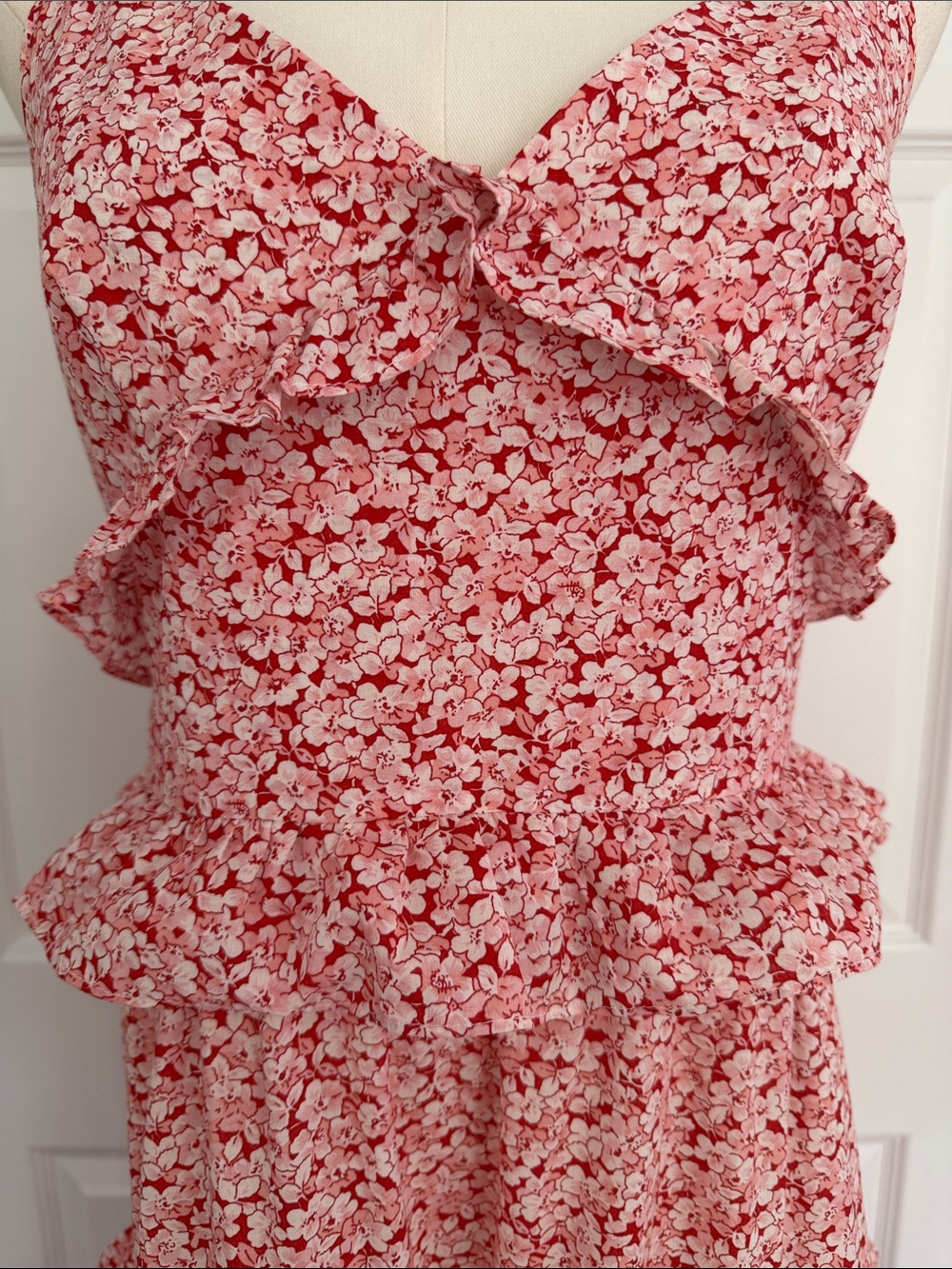 Petal & Pup Pink Floral Ruffle Maxi Dress - Sleeveless 100% Cotton V-Neck Size 8 - Picture 5 of 14